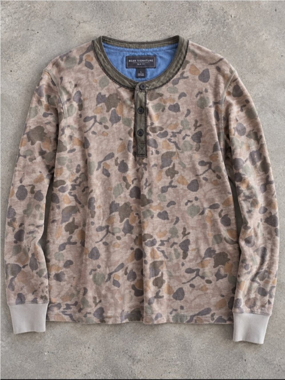 L.L.Bean Signature Camo Henley Shirt Men Large Slim Fit Long Sleeve Streetwear